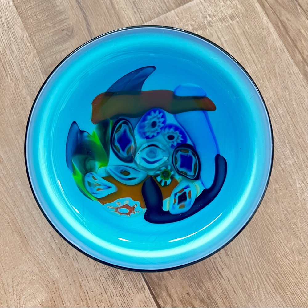 Vintage Arte Murano ICET Millefiori‎ Italian Art Glass Bowl Satin Dish Handmade